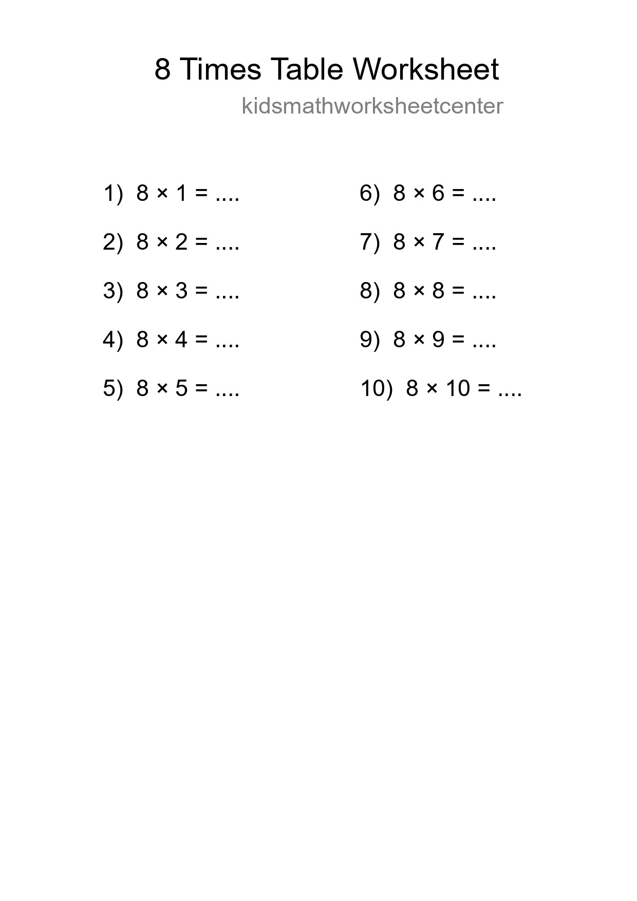 Grade 3 Multiplication Table 8 Practice - Part 119