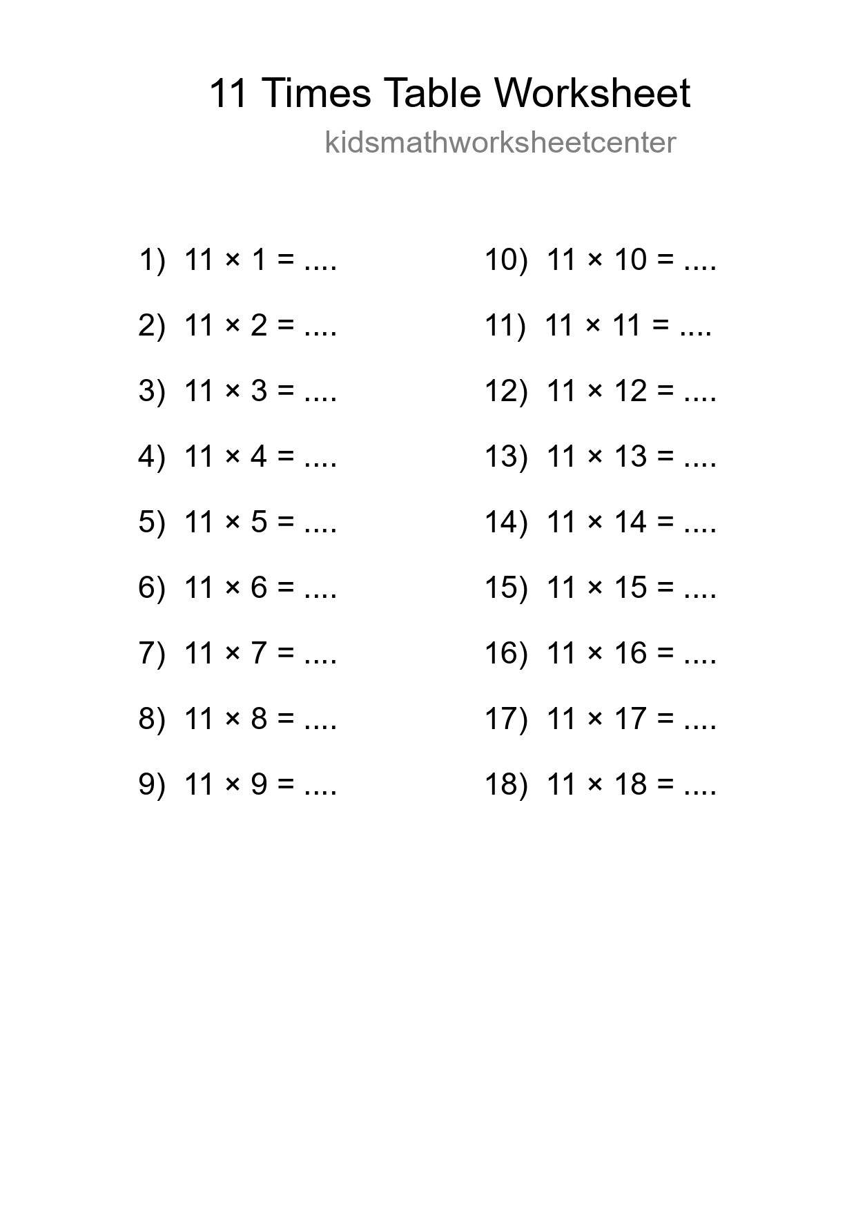 Grade 4 Multiplication Table 11 Practice - Part 97