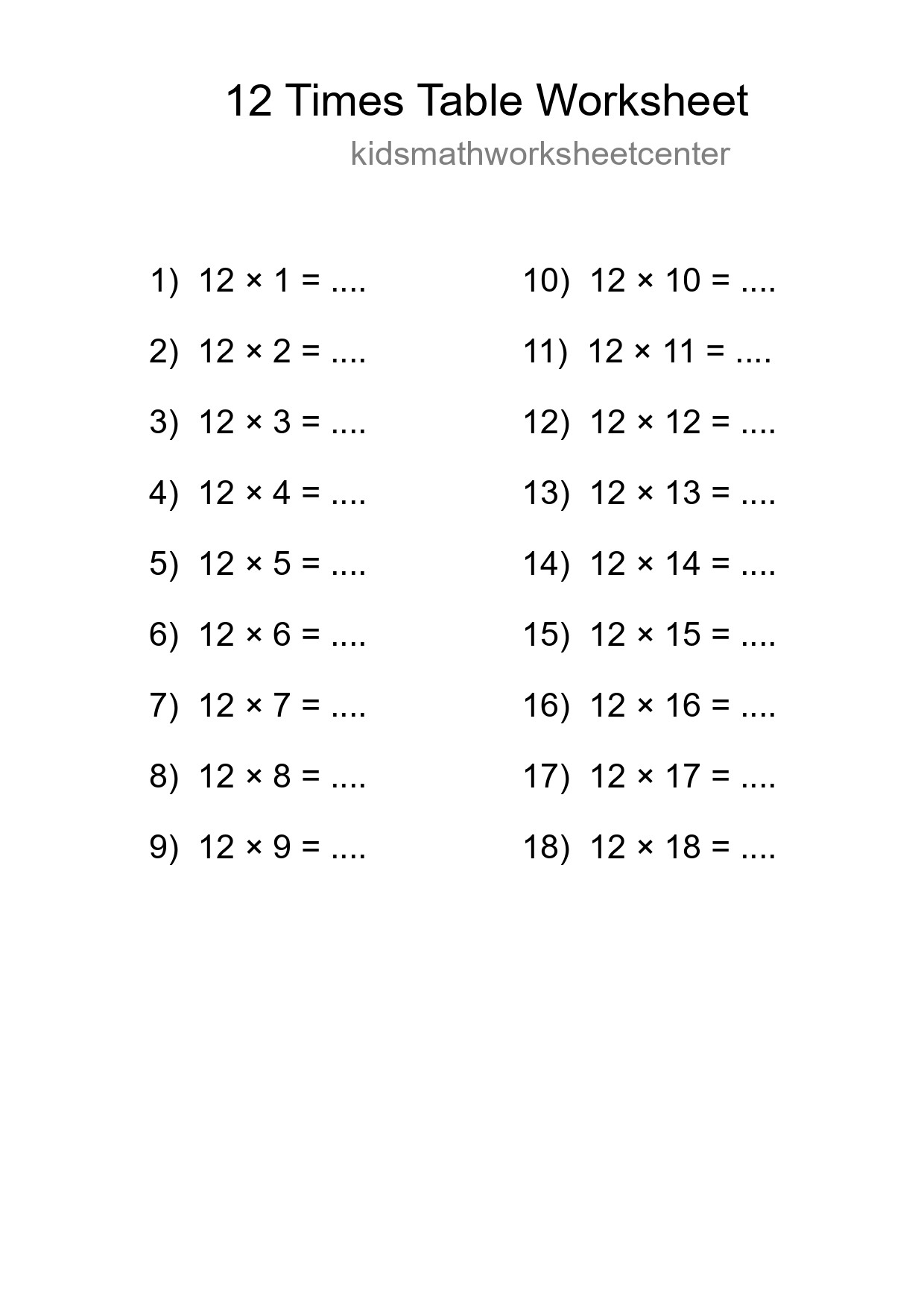 Grade 4 Multiplication Table 12 Practice - Part 273