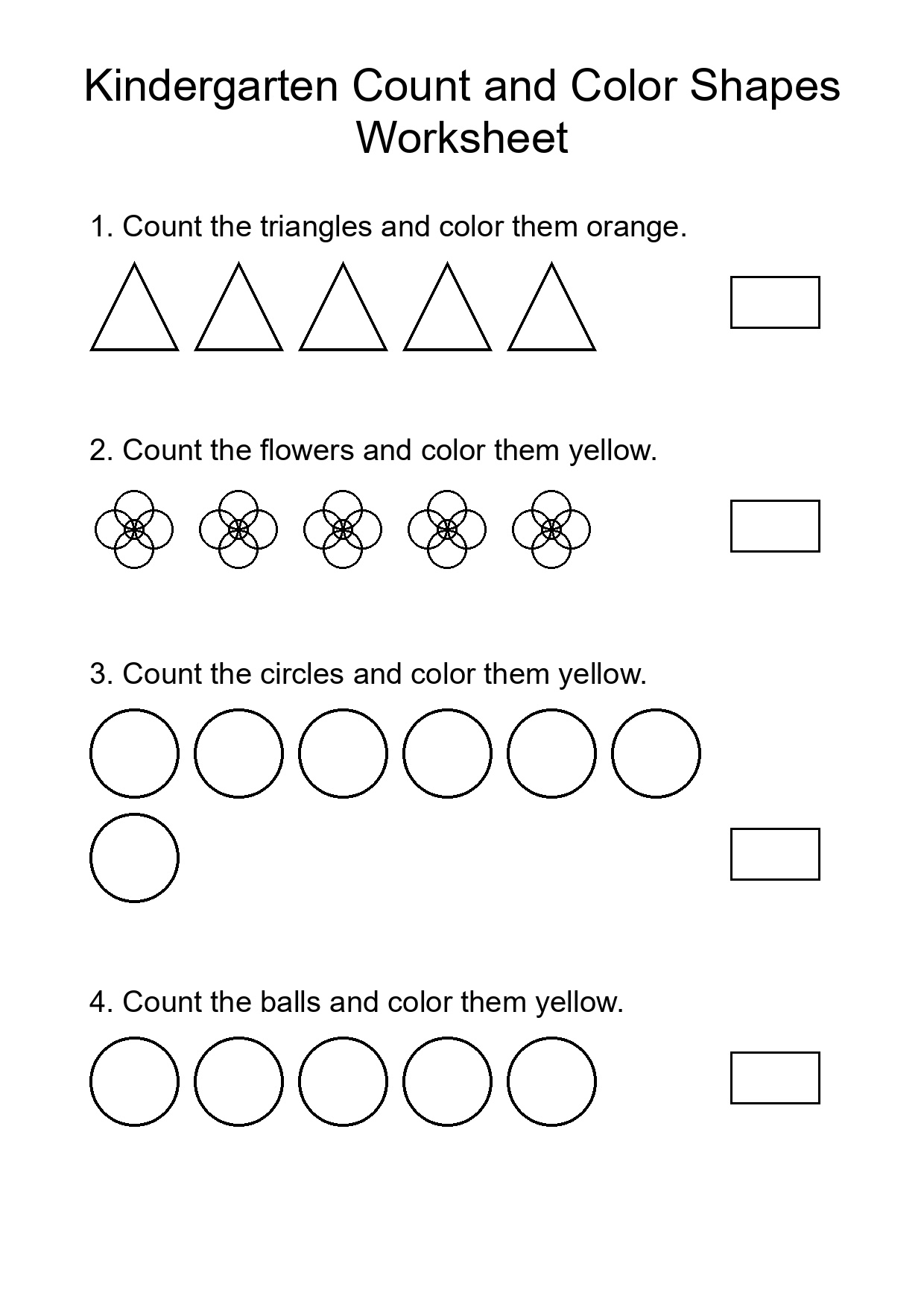 Kindergarten Count and Color Shapes Worksheet