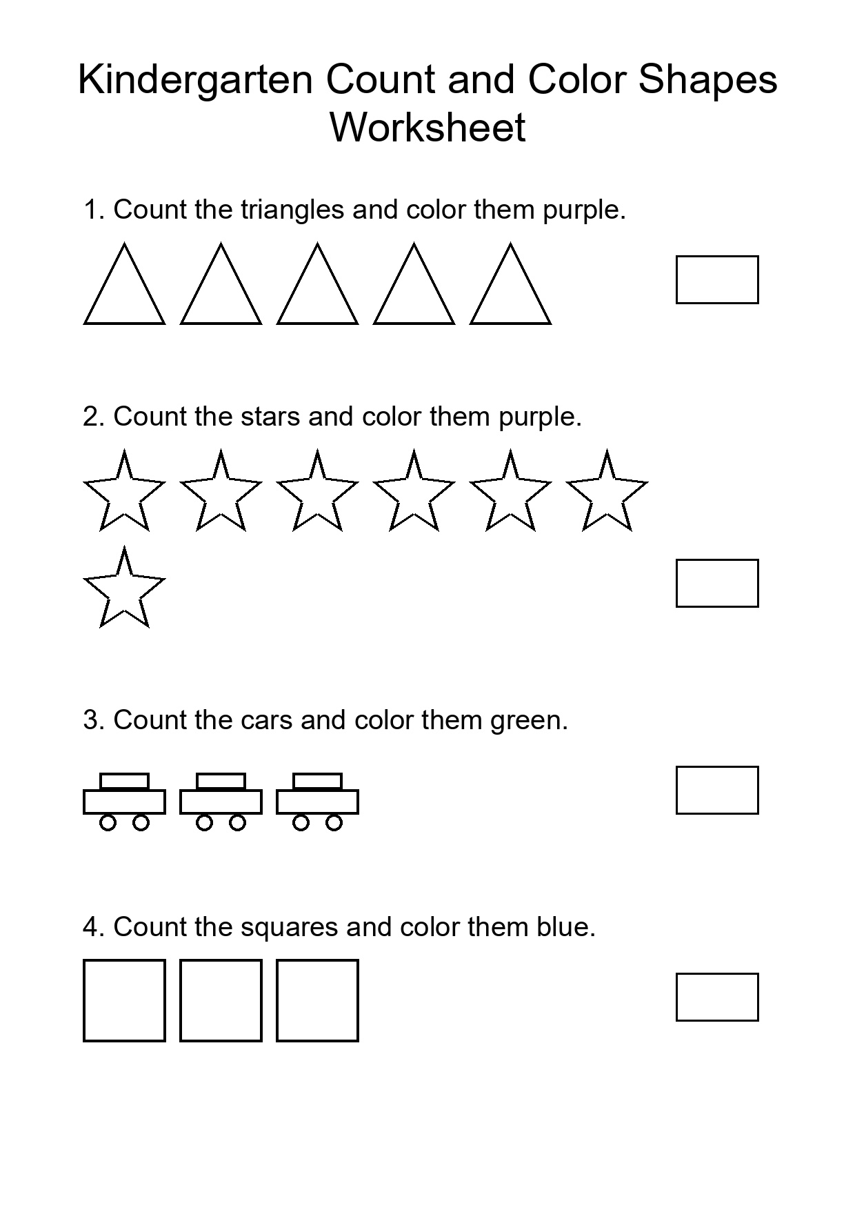 Kindergarten Count and Color Shapes Worksheet