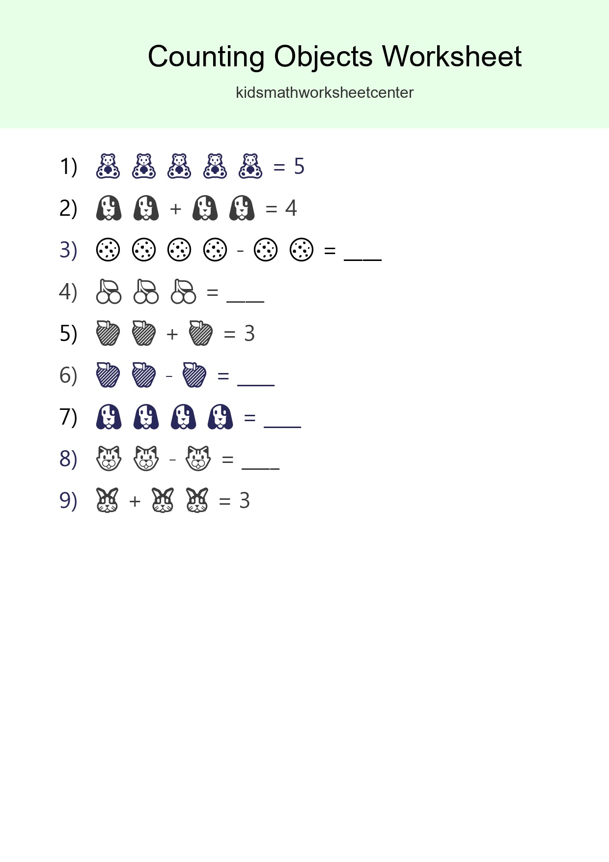 Learn Counting With Pictures Worksheet (Pre-K) - Part 3