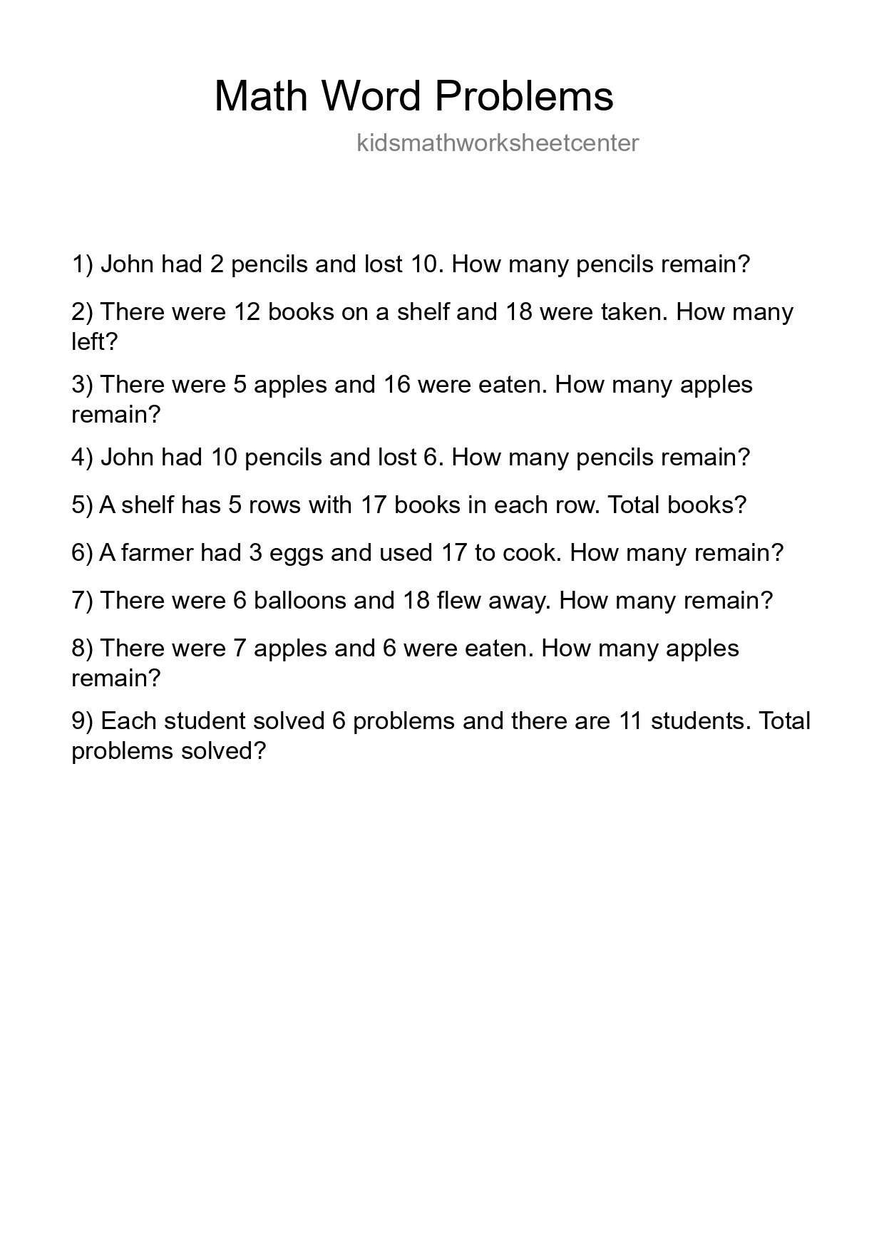 Math Word Problem Worksheet