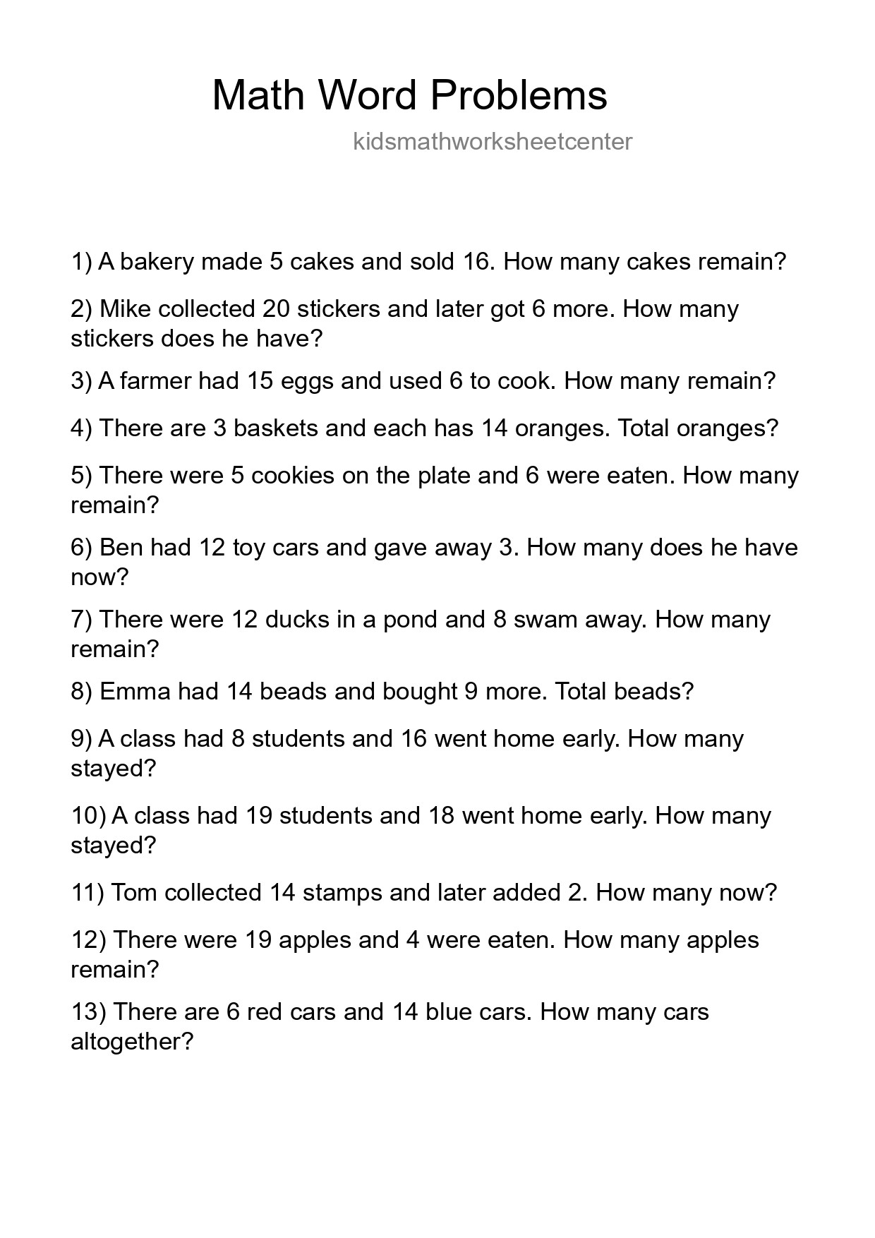 Math Word Problem Worksheet