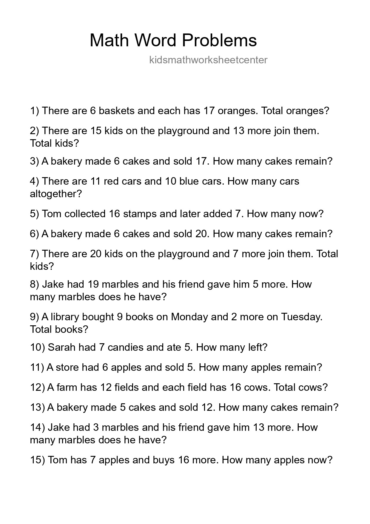 Math Word Problem Worksheet