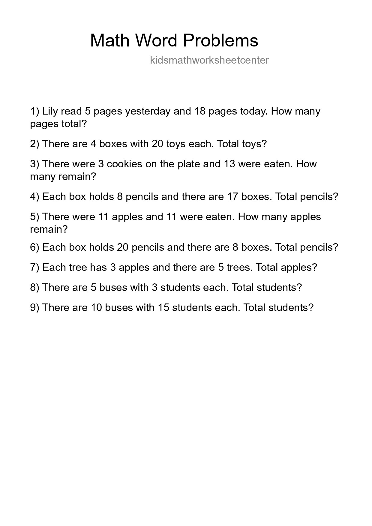Math Word Problem Worksheet