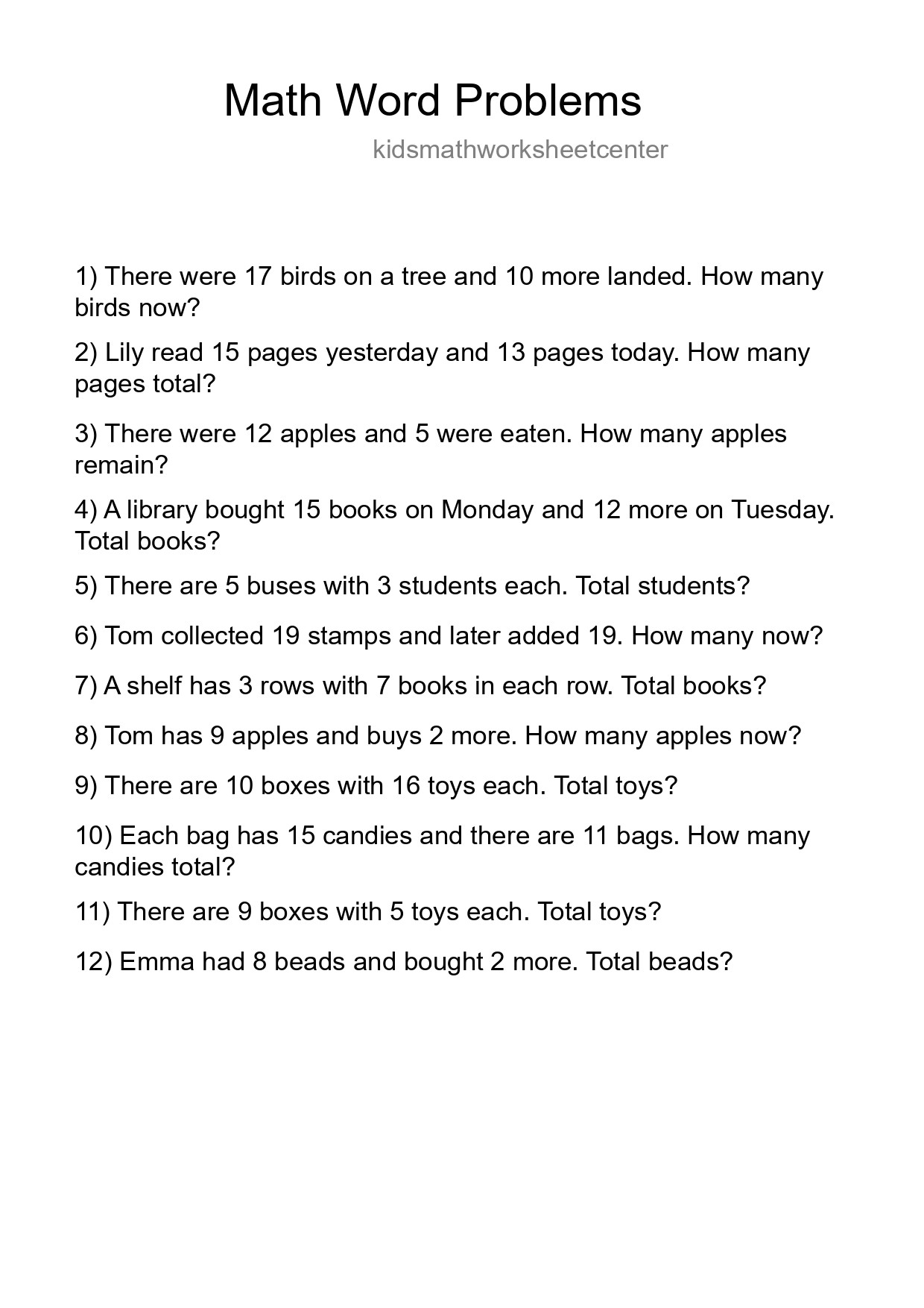 Math Word Problem Worksheet