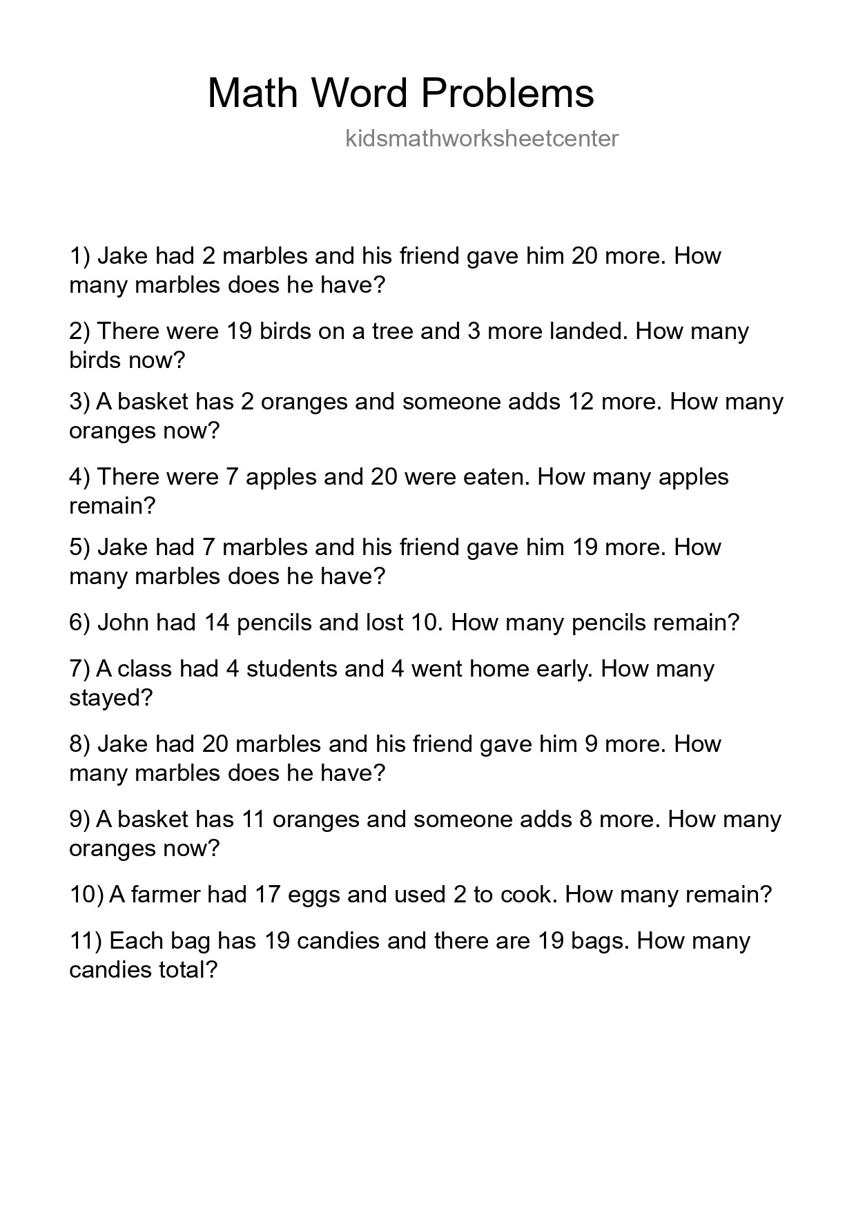 Math Word Problem Worksheet