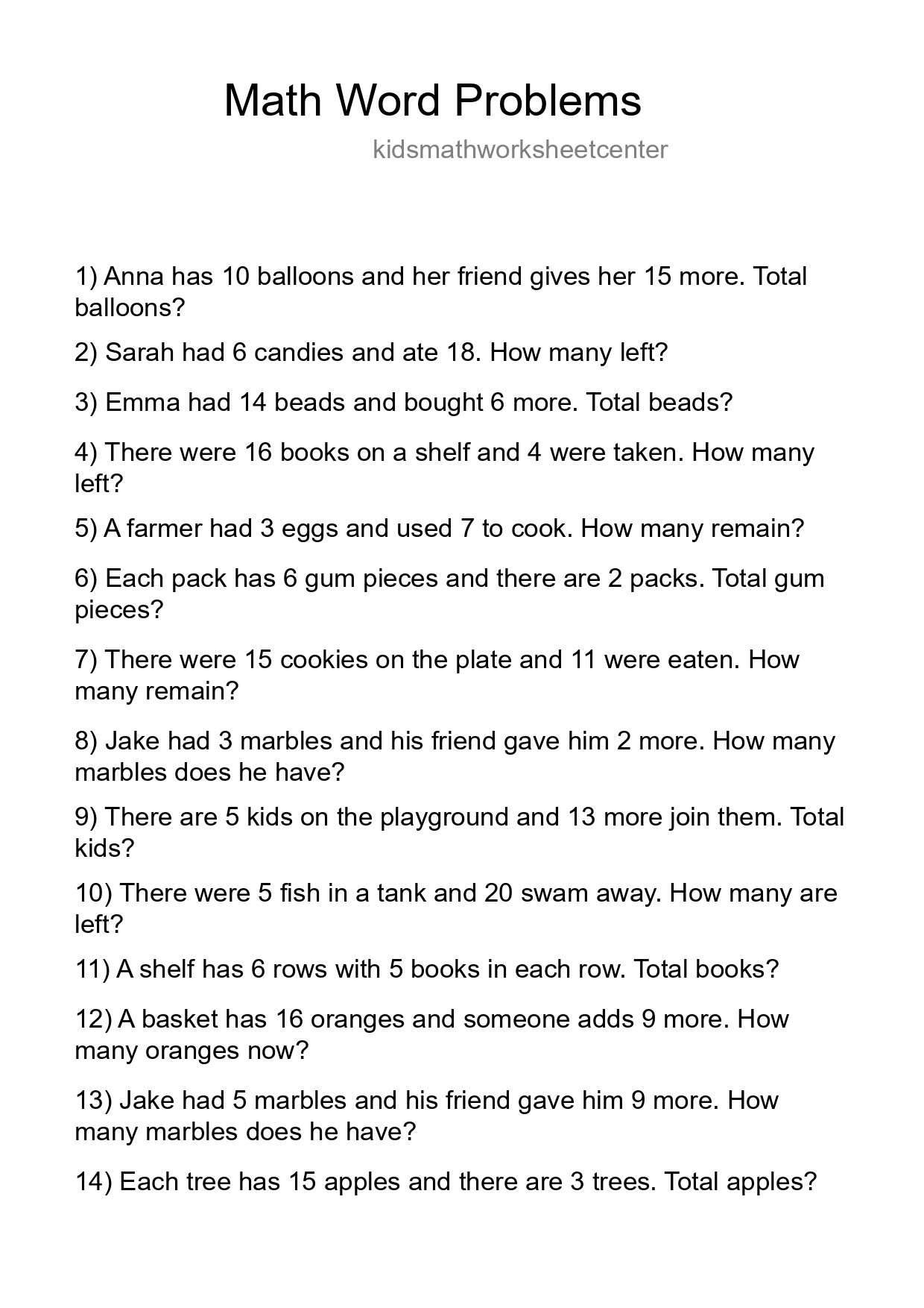 Math Word Problem Worksheet