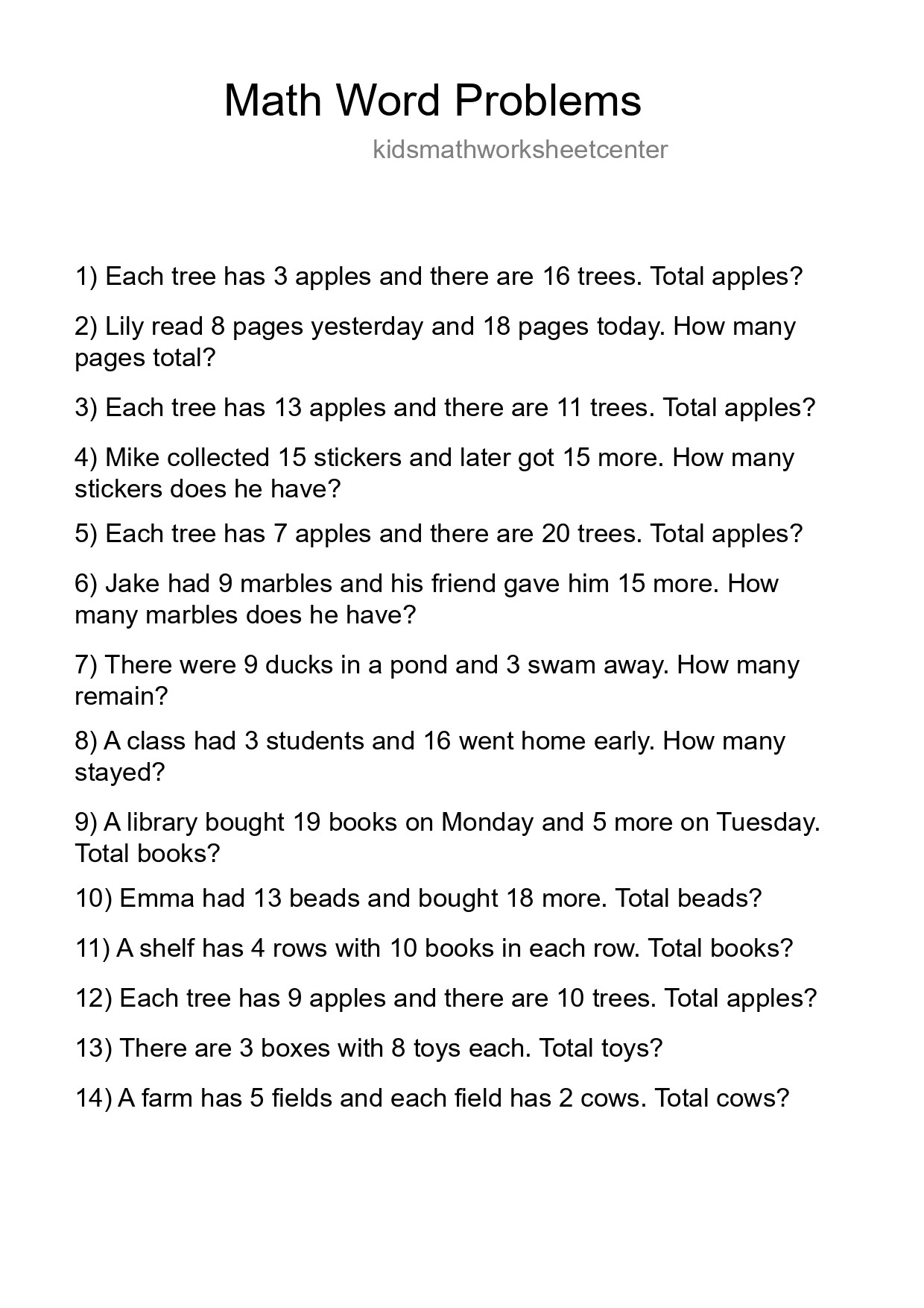 Math Word Problem Worksheet