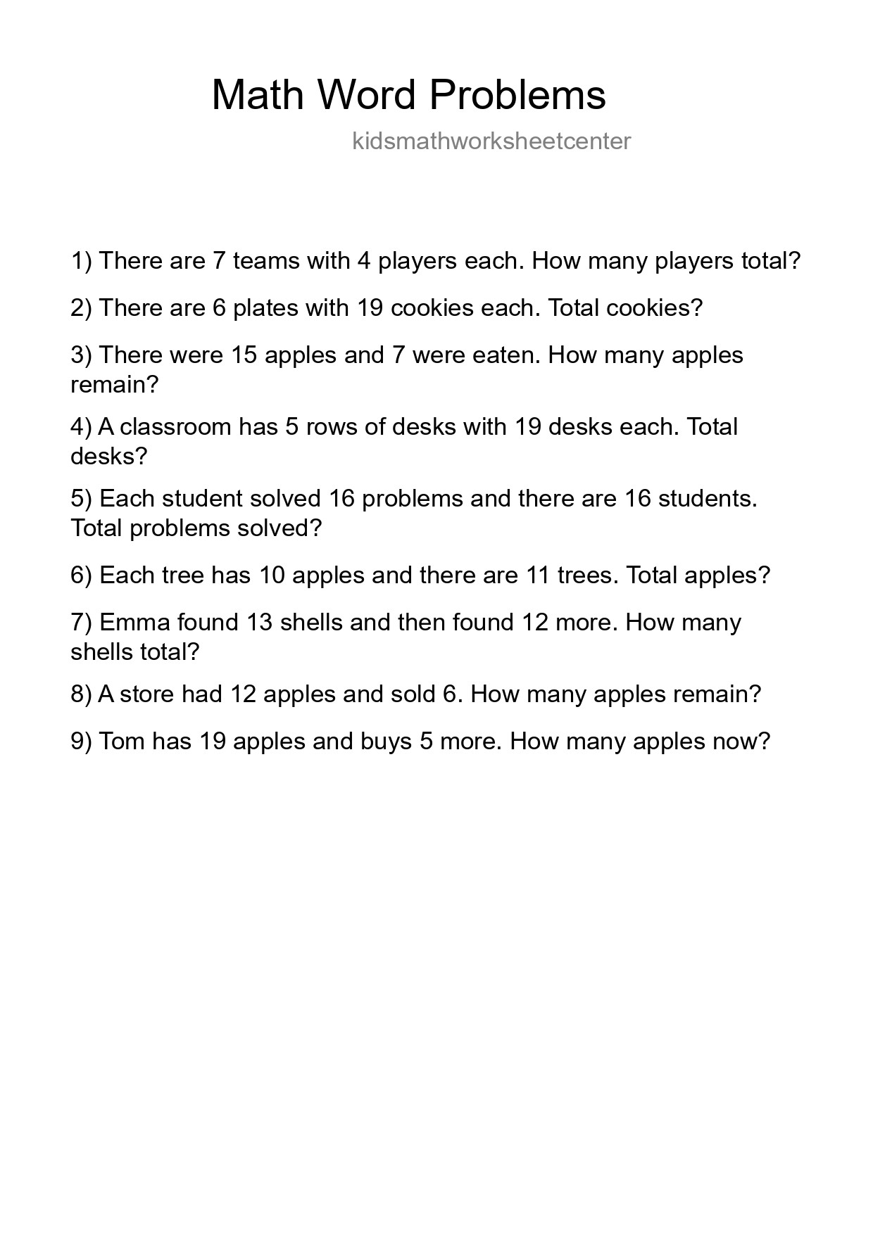 Math Word Problem Worksheet