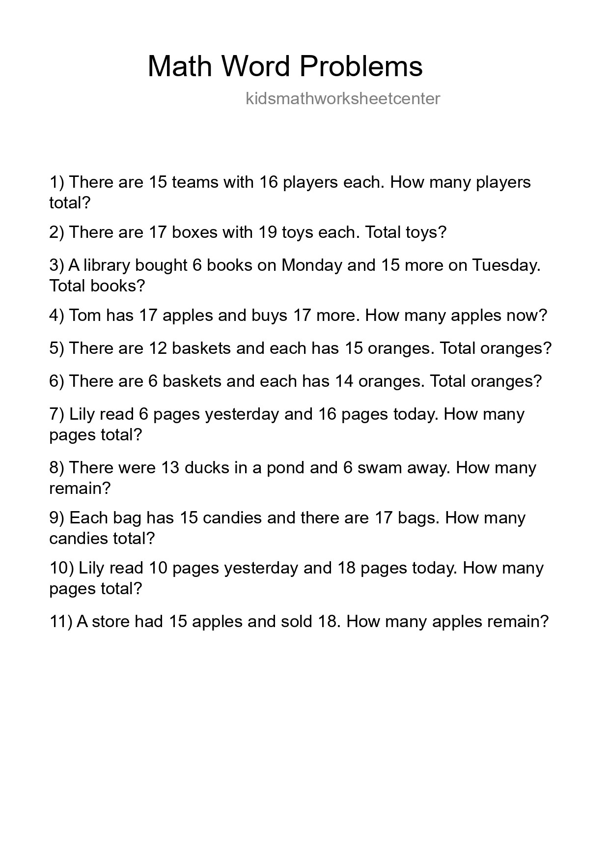 Math Word Problem Worksheet