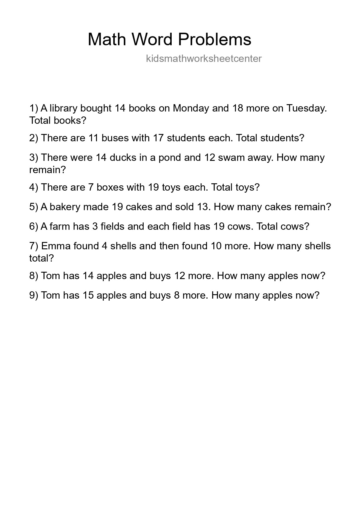 Math Word Problem Worksheet