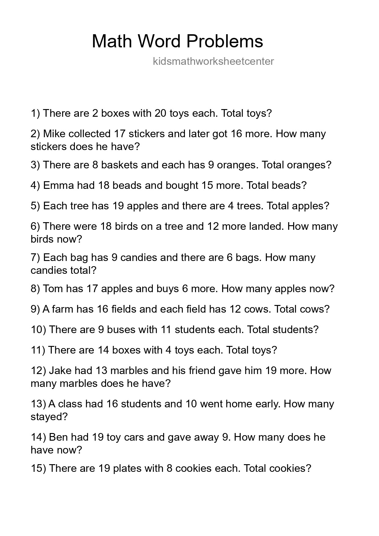 Math Word Problem Worksheet