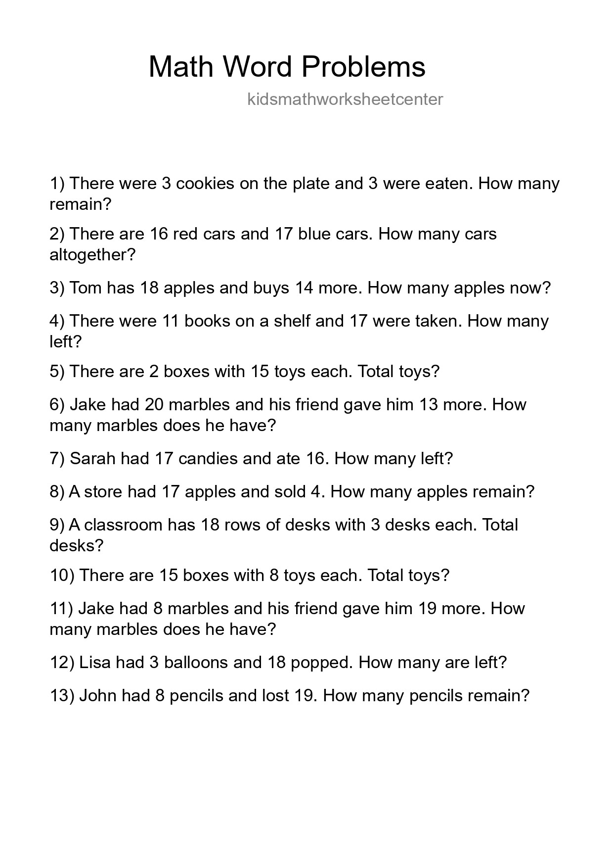 Math Word Problem Worksheet