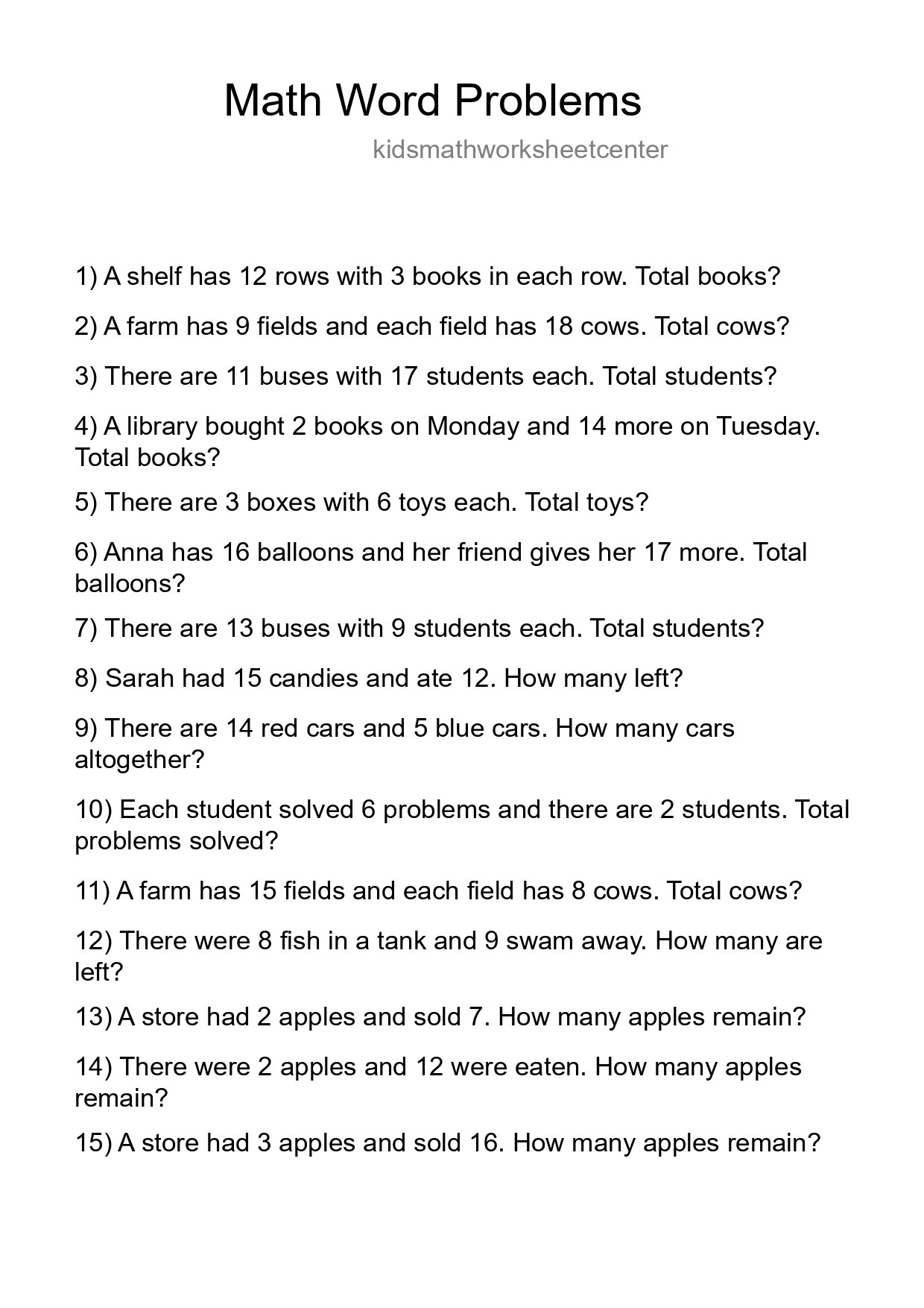 Math Word Problem Worksheet