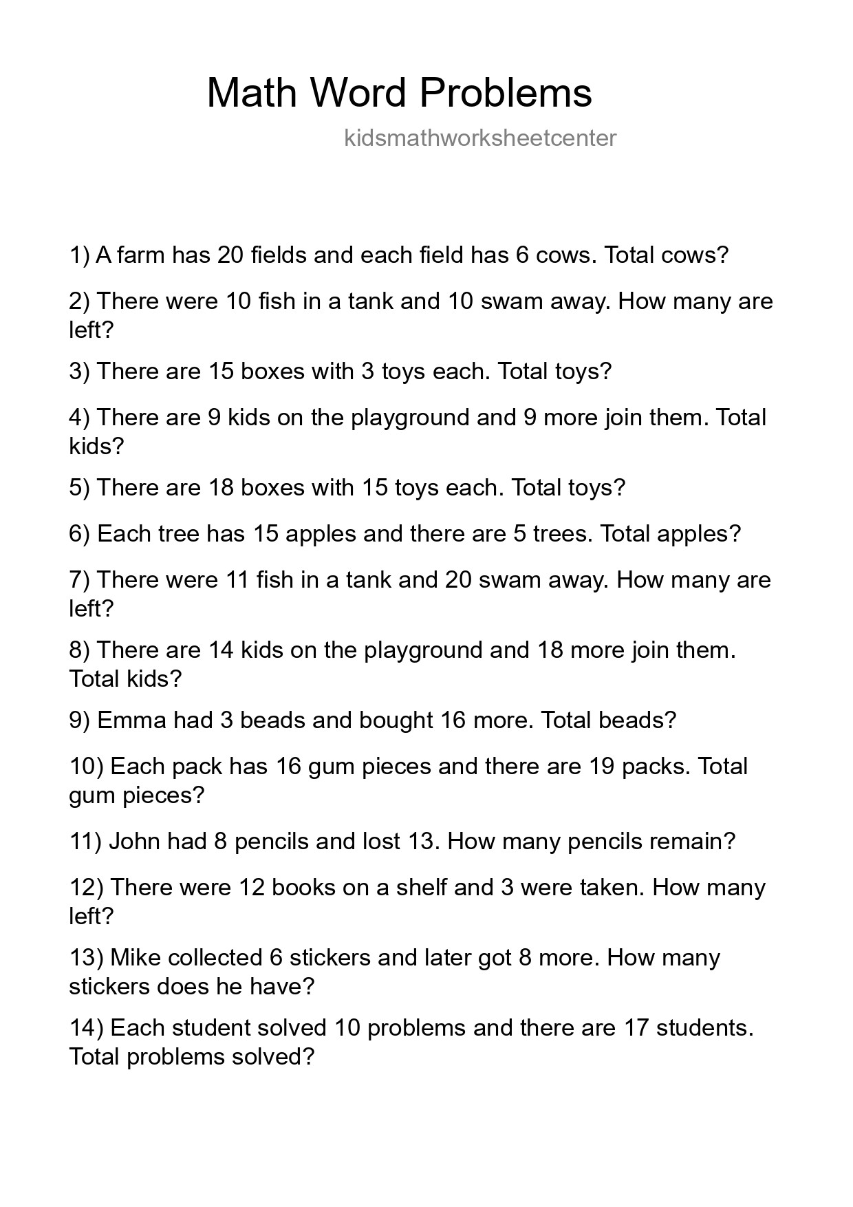 Math Word Problem Worksheet