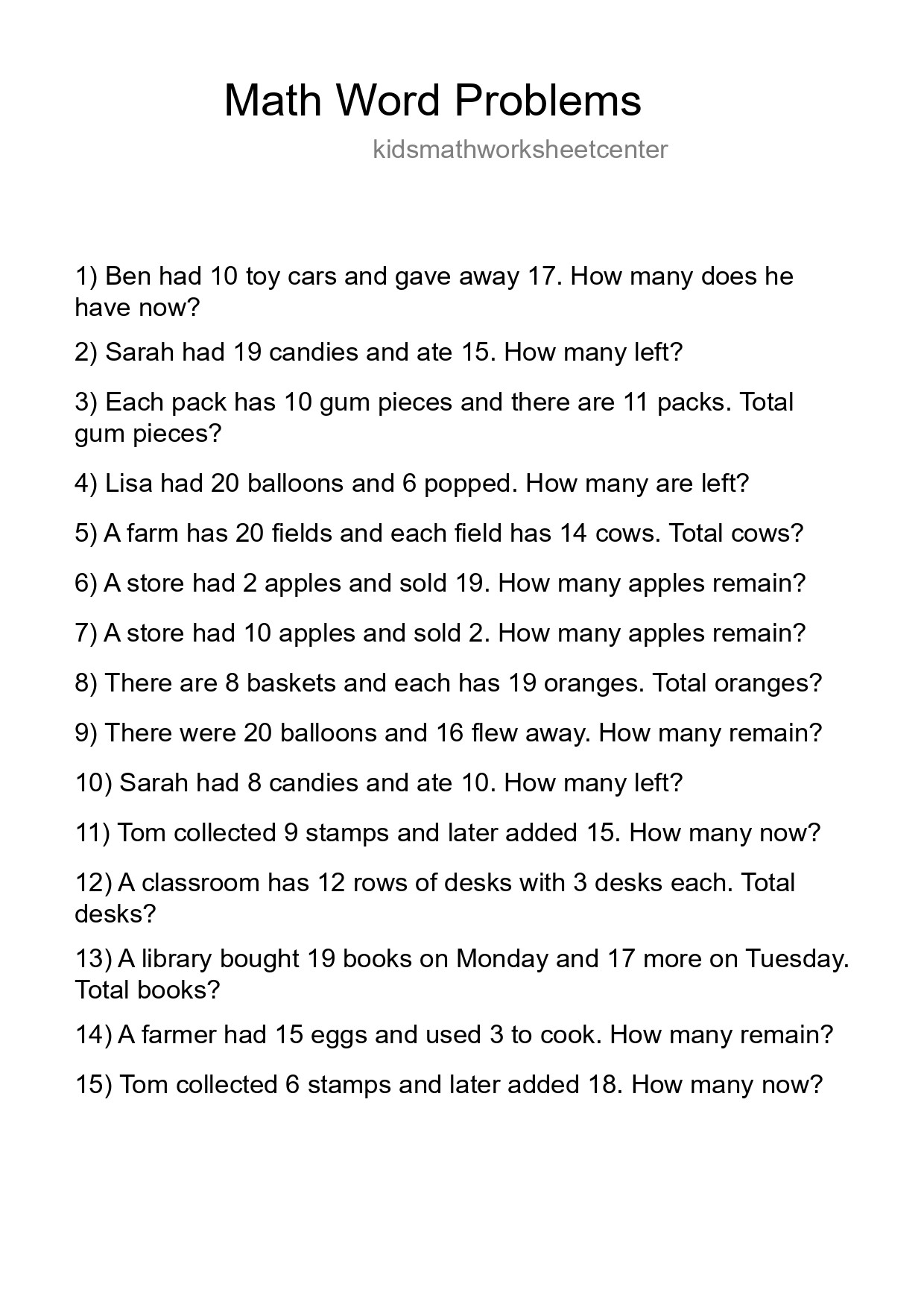 Math Word Problem Worksheet