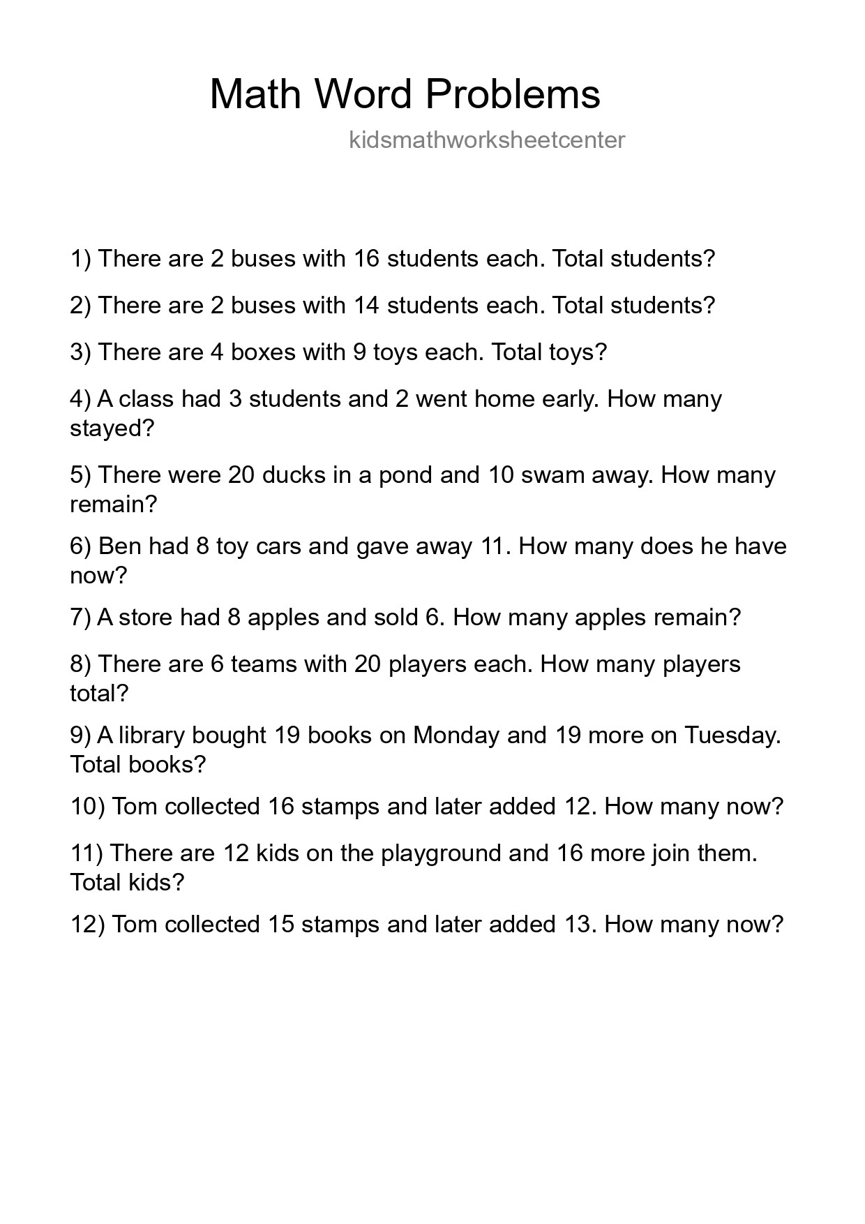 Math Word Problem Worksheet