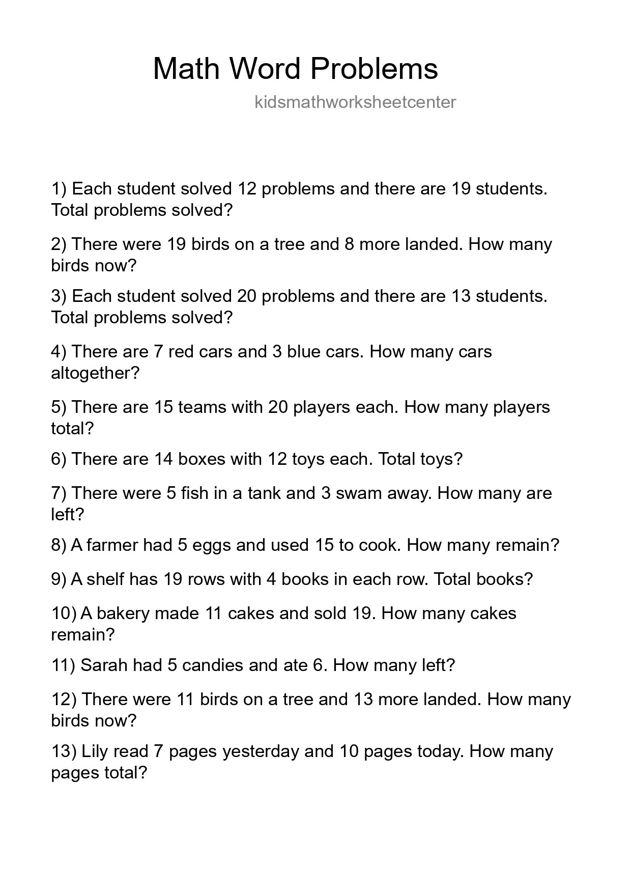 Math Word Problem Worksheet