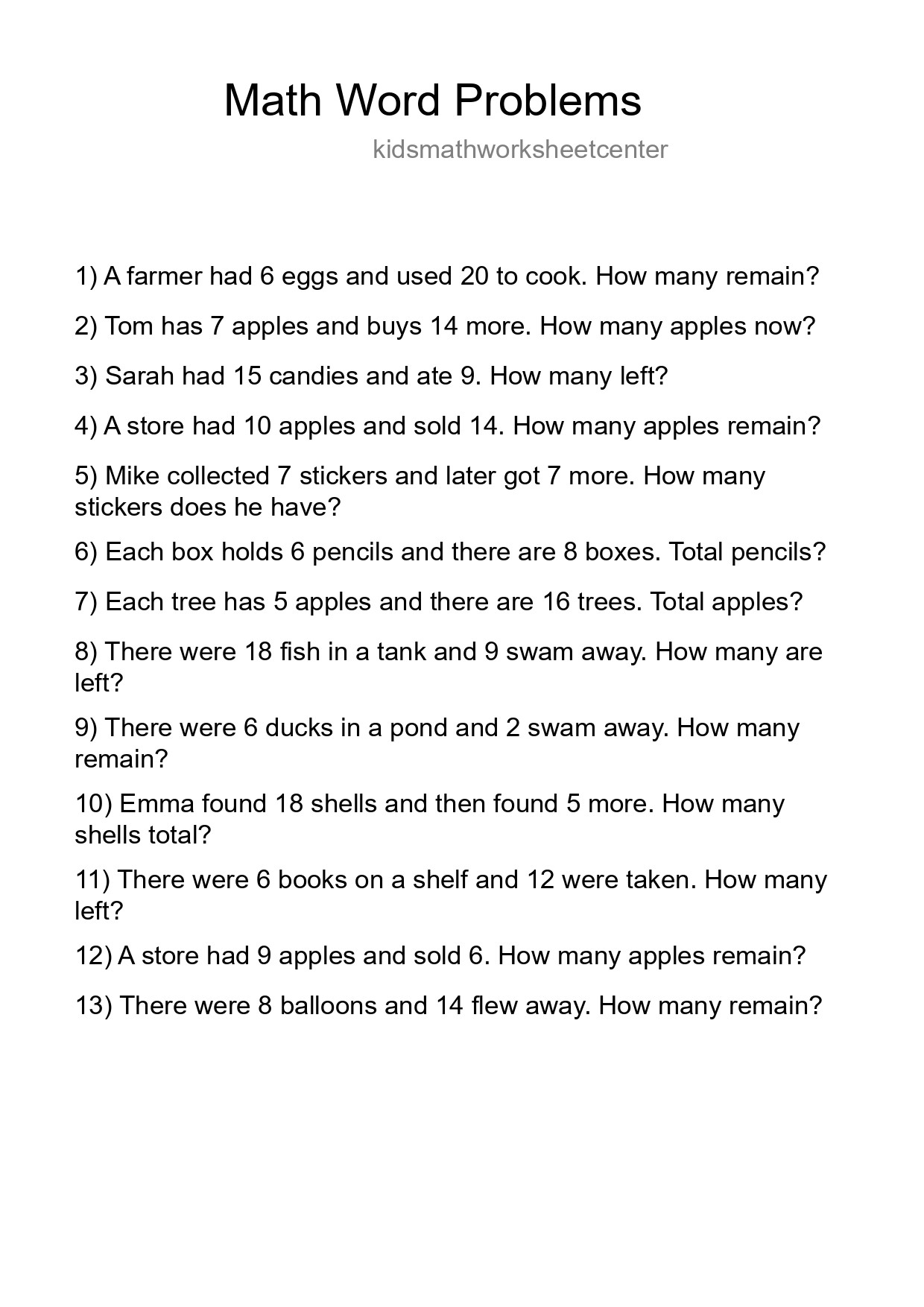 Math Word Problem Worksheet