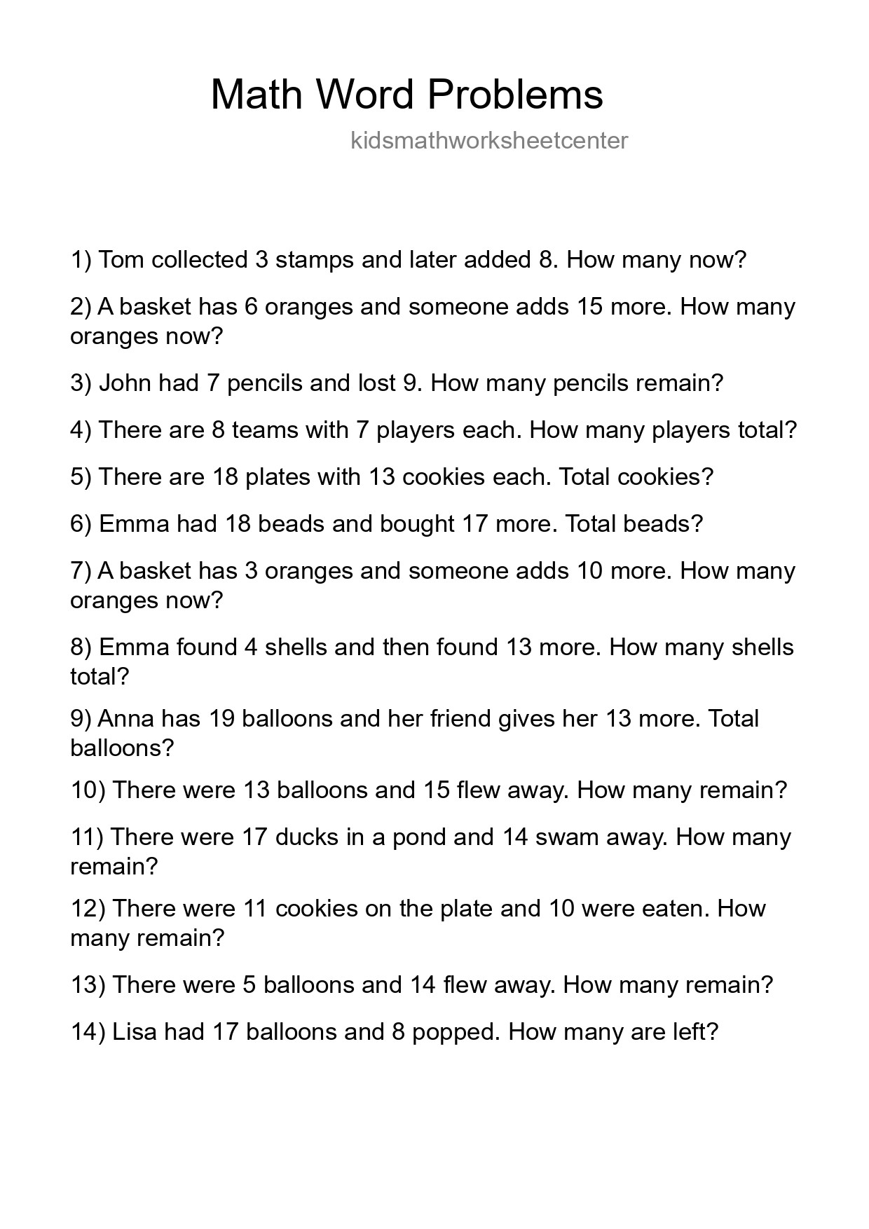 Math Word Problem Worksheet