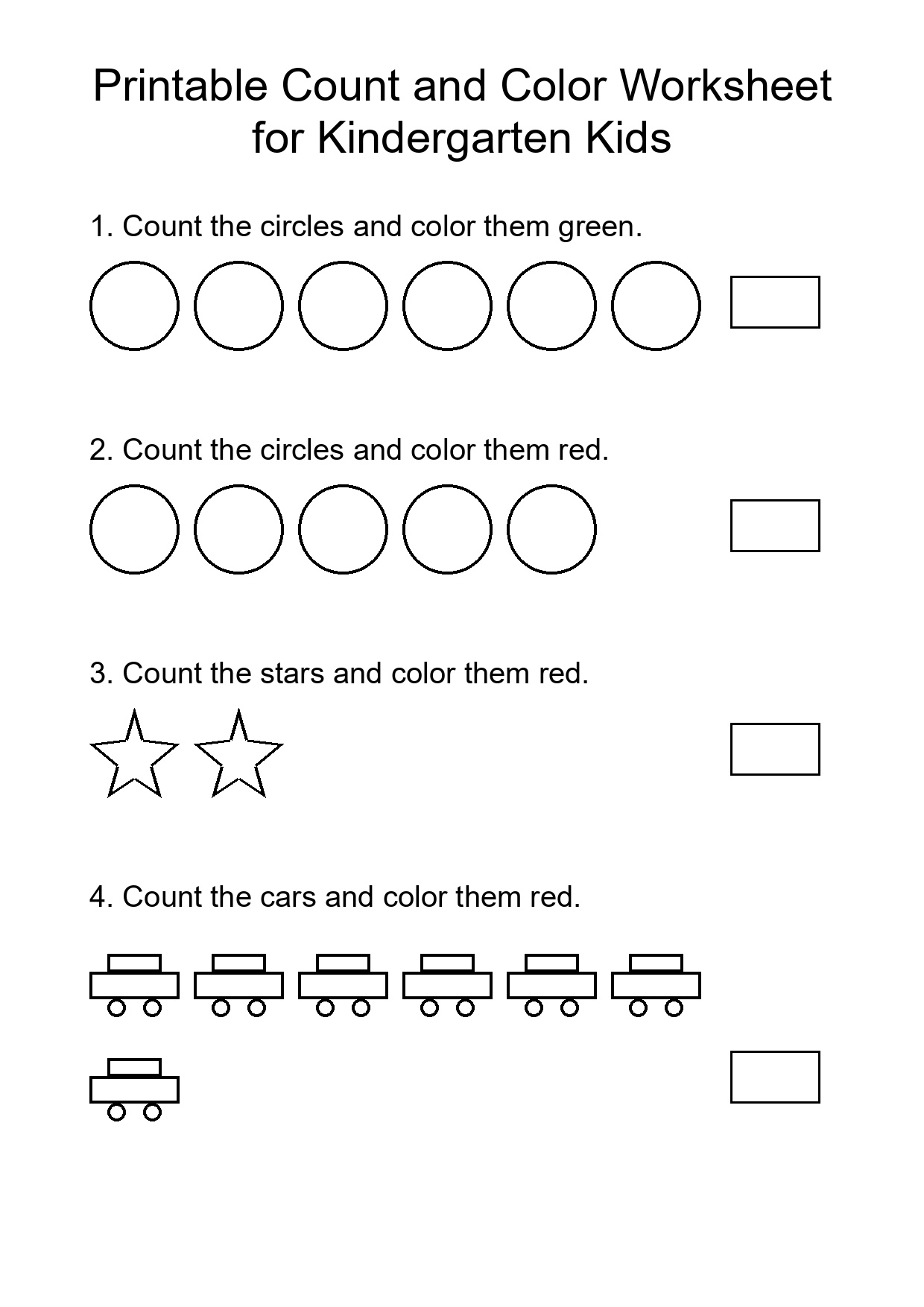 Printable Count and Color Worksheet for Kindergarten Kids