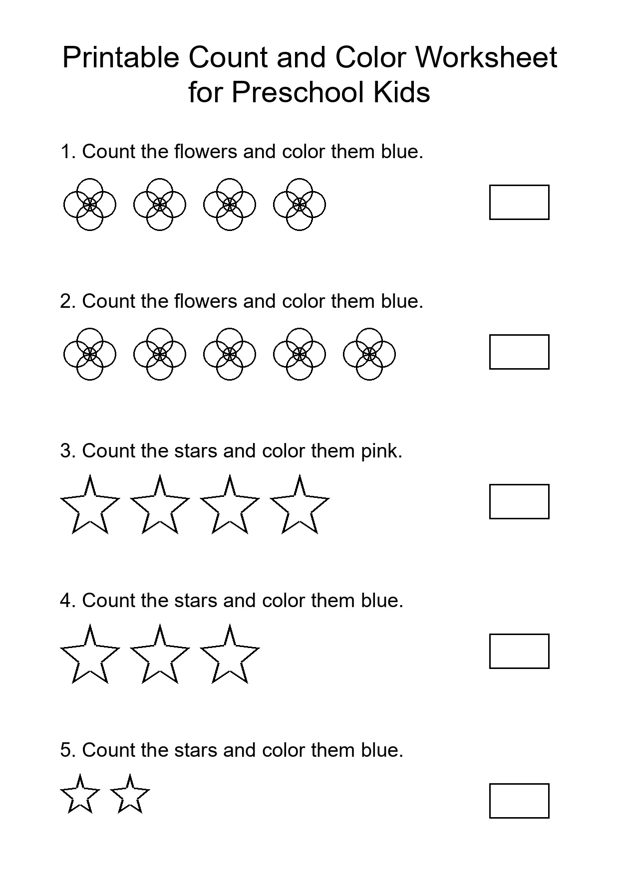 Printable Count and Color Worksheet for Preschool Kids