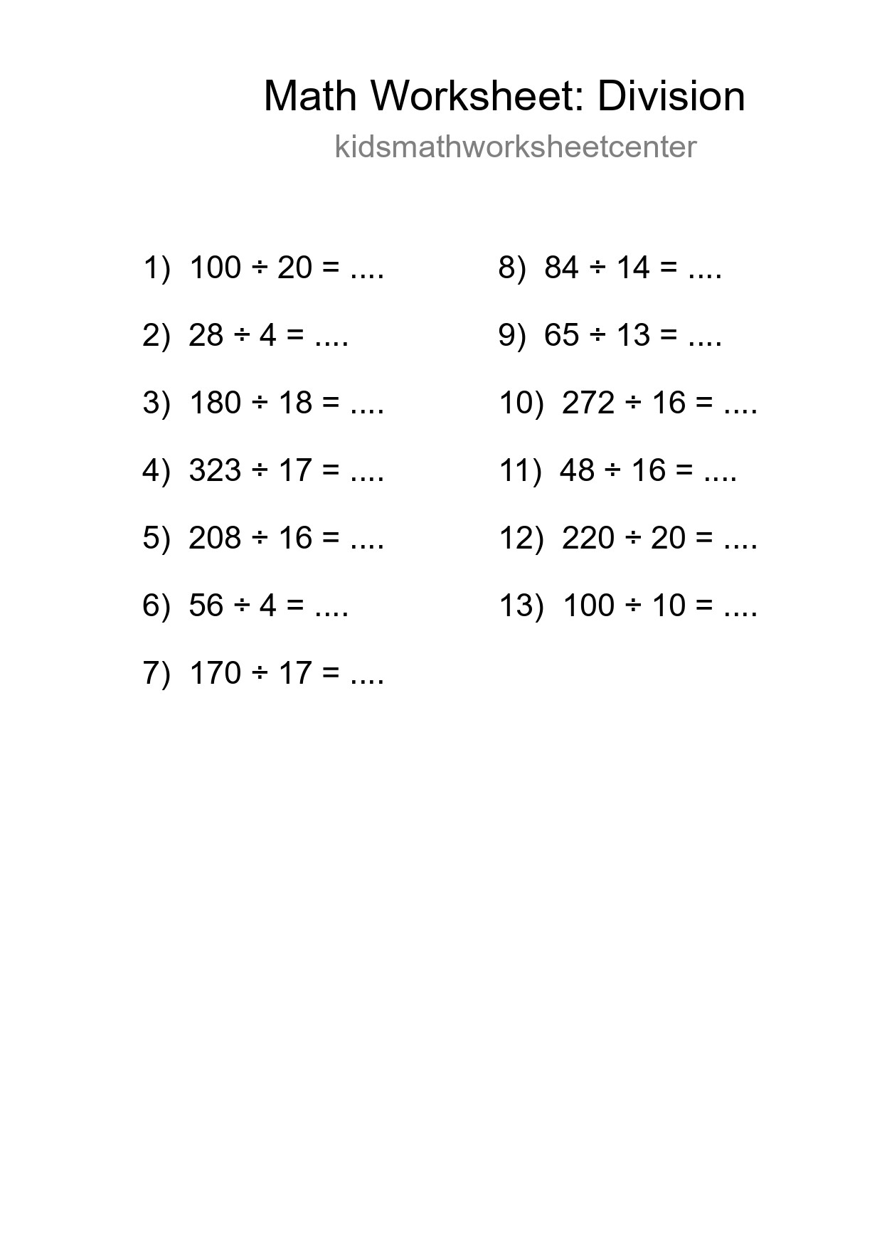 Printable Free 13 Division Math Worksheet For Grade 2 - Part 235