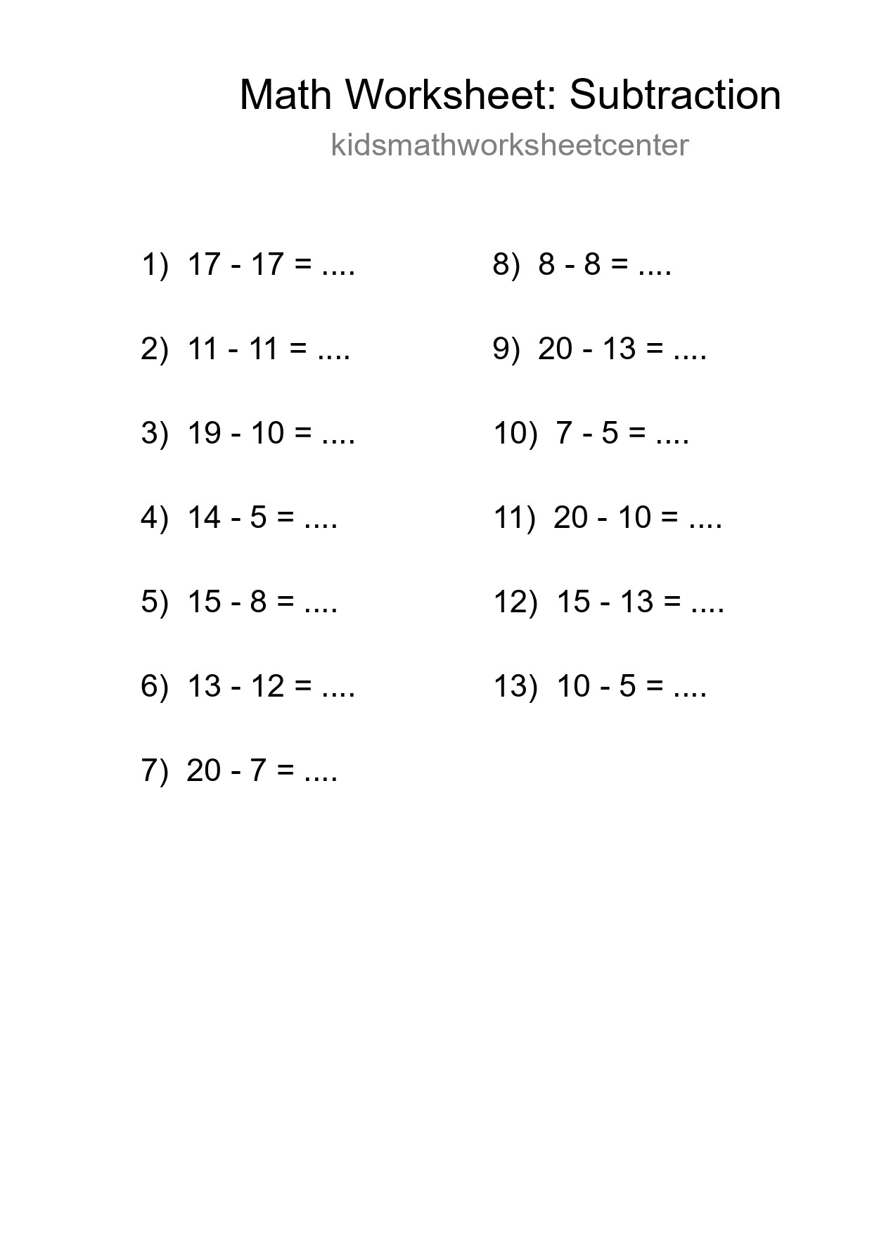 Printable Free 13 Subtraction Math Worksheet For Grade 2 - Part 173