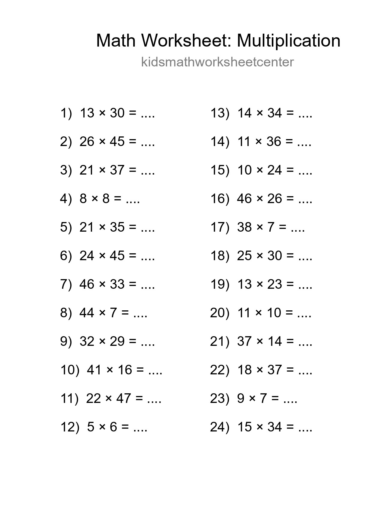 Printable Free 24 Multiplication Math Worksheet For Grade 2 - Part 205