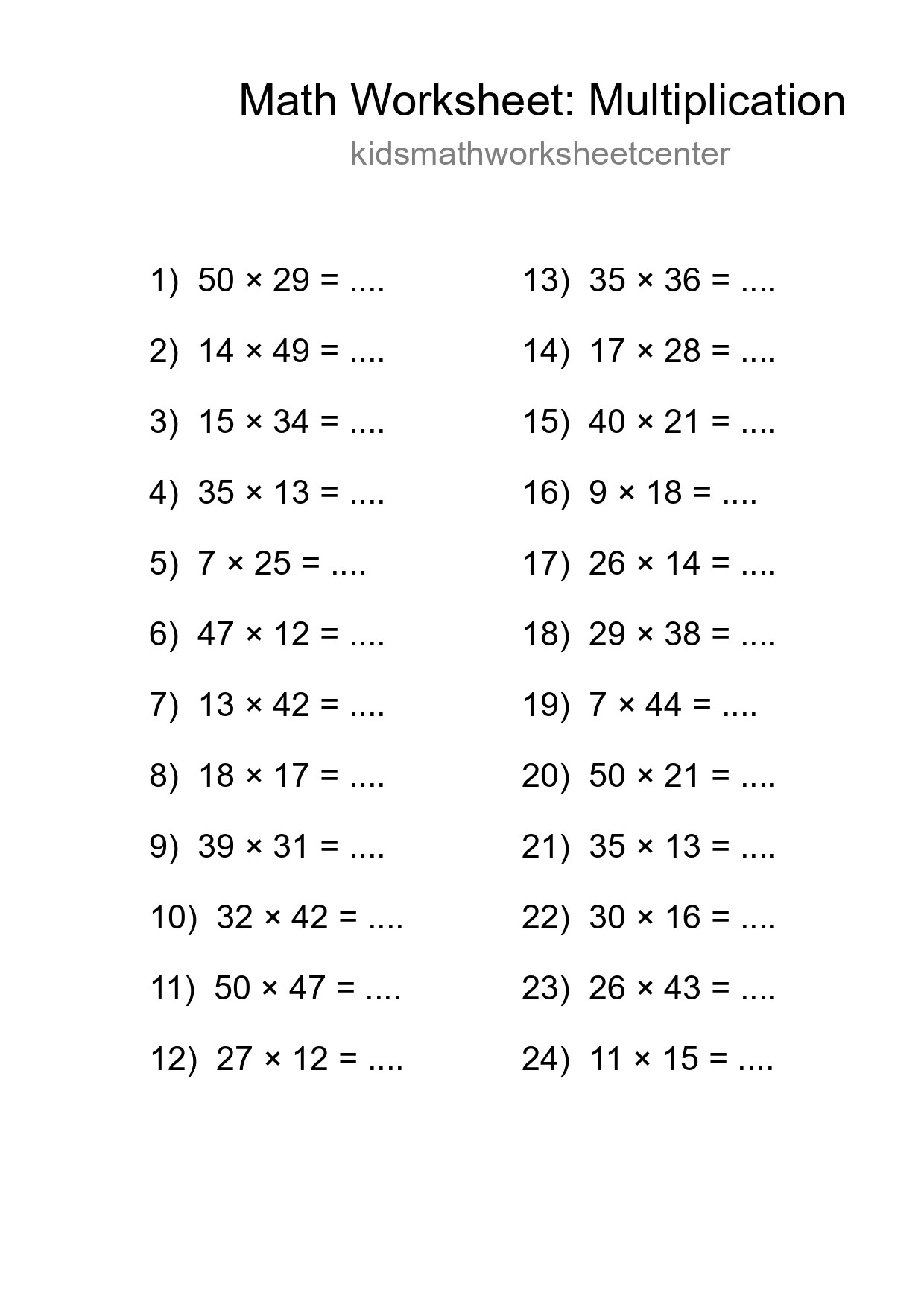 Printable Free 24 Multiplication Math Worksheet For Grade 2 - Part 84