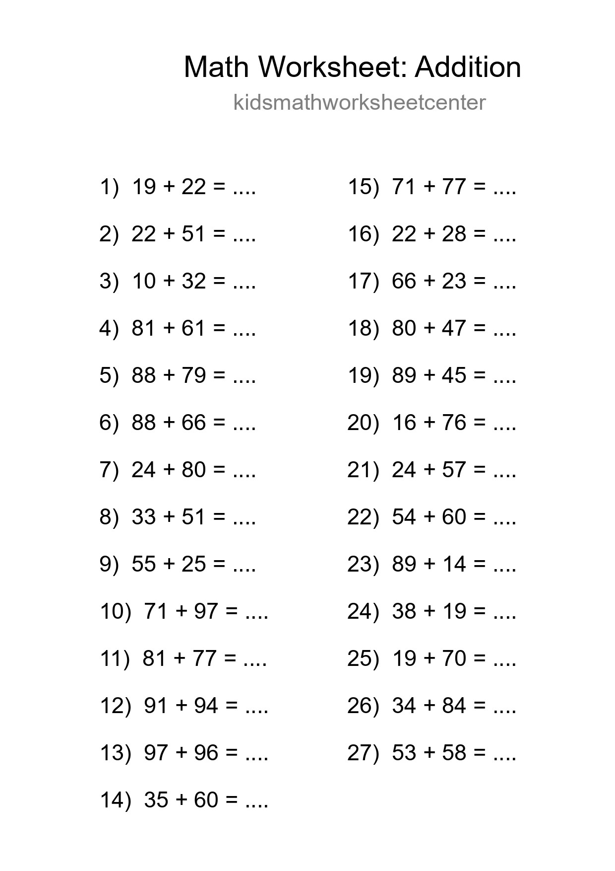 Printable Free 27 Addition Math Worksheet For Grade 3 - Part 243