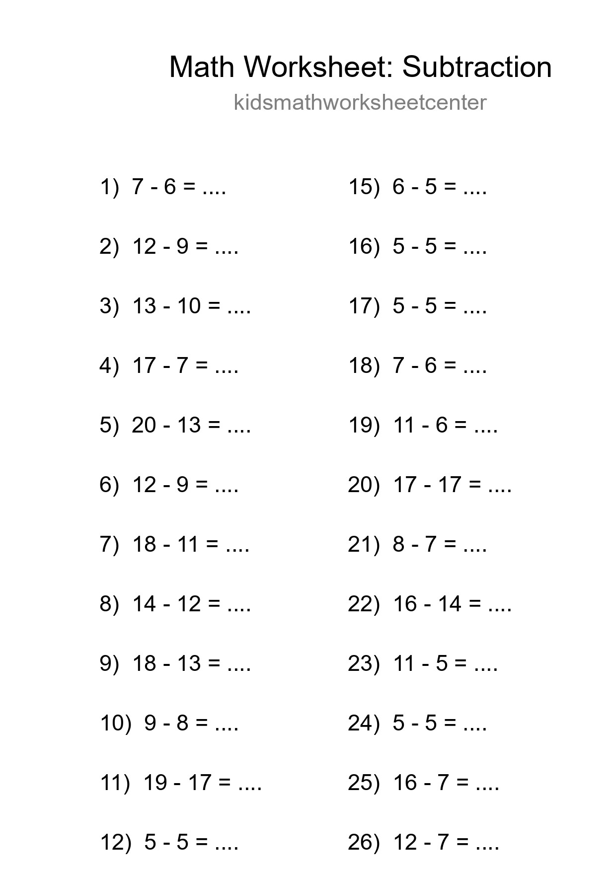 Printable Free 27 Subtraction Math Worksheet For Grade 2 - Part 261