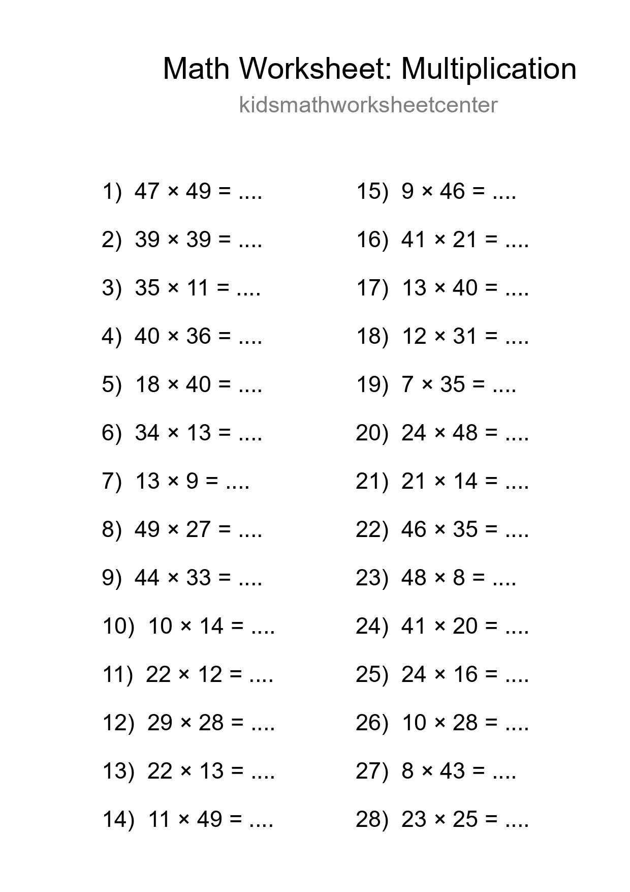 Printable Free 28 Multiplication Math Worksheet For Grade 2 - Part 117